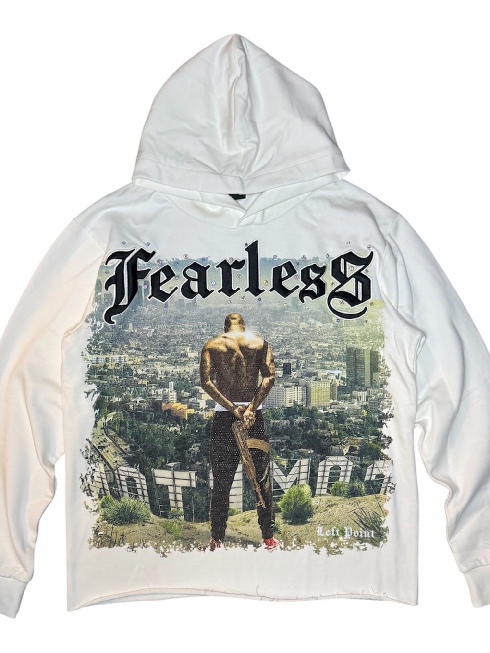 Left Piont Fearless Graphic White Hoodie Shirt - Men's